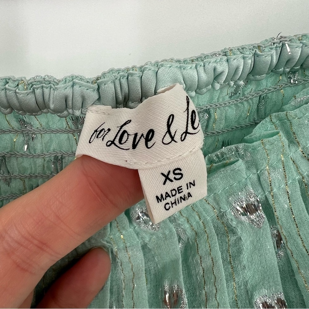 For Love & Lemons Mint Jana Blouse‎ Cropped Flowy Heart Print Tie Shoulders - Picture 9 of 13